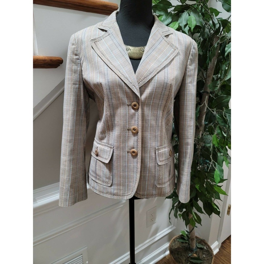 Pendleton Women Multicolor Cotton Single Breasted Three Buttons Fitted Blazer 12